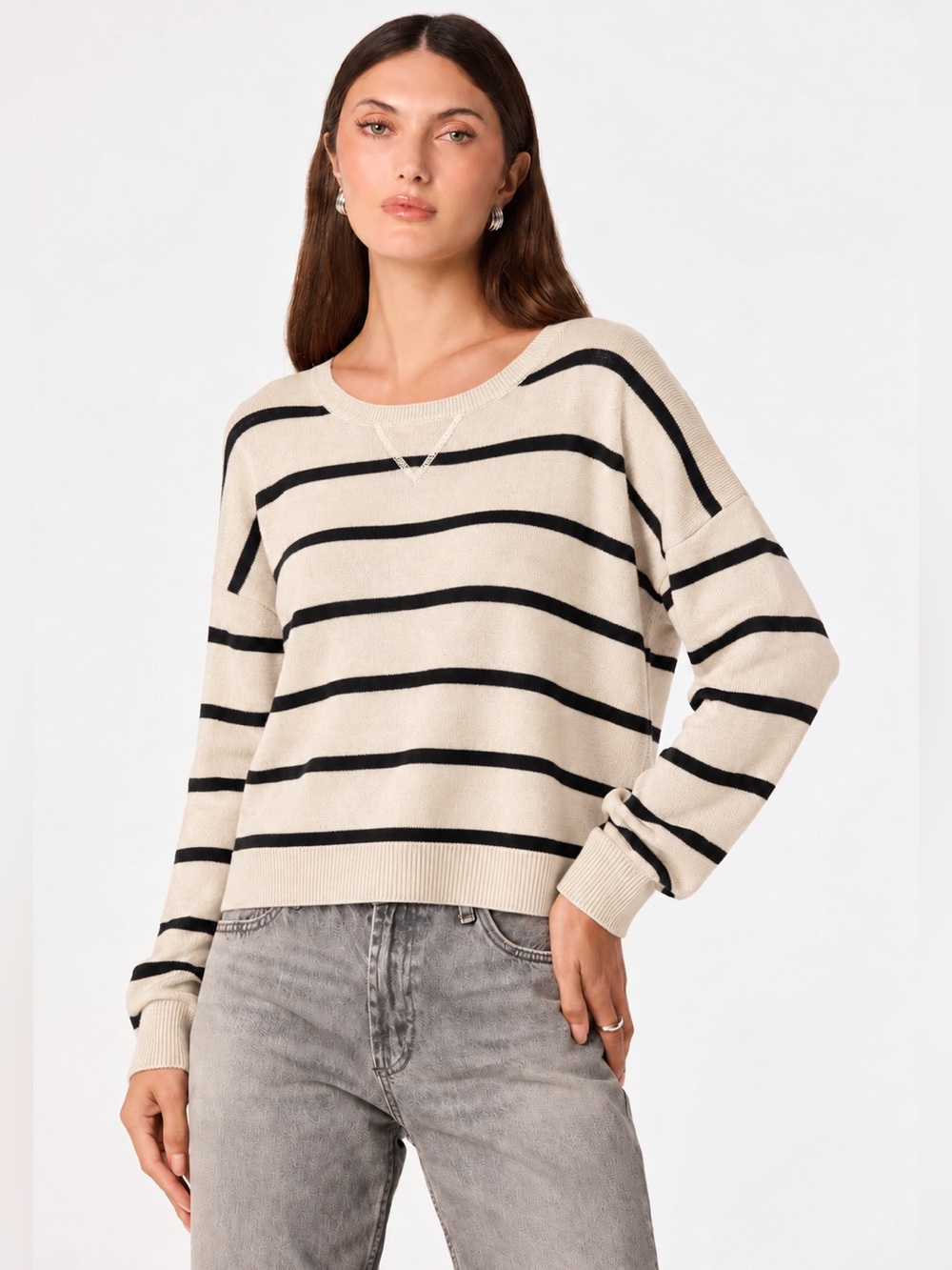Aster Creme Black Strips Sweater Lightweight
